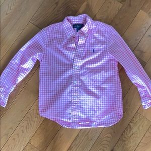 Pink plaid polo dress shirt